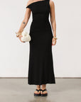 black Ribbed knit maxi dress. Twisted straps. Ruched sides. Unlined.