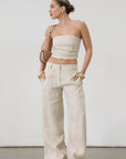 Woven wide leg pants. Hook and eye and zipper fly. Side pockets. Unlined. tan linen pants. linen pants. everyday throw on pants. business causal pants. vacation set. vacation outfit.