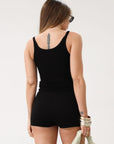 Ribbed knit tank top. Elastic neckline. Unlined. Basic tank top. Black basic tank top. Minimal tank top