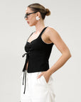 Woven crop top. Fixed straps. Front lace up closure. Side hook and eye and zipper closures. Fully line. black tank top. black top with white outline. summer top. top for summer. going out top. european summer aesthetic