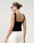 Woven crop top. Fixed straps. Front lace up closure. Side hook and eye and zipper closures. Fully line. black tank top. black top with white outline. summer top. top for summer. going out top. european summer aesthetic