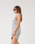 Striped knit dress. Sleeveless. Racerback. Unlined. black and white