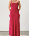 Knit maxi dress. Adjustable straps. Partially lined. Guest wedding dress. Pink dress. Magenta dress. Thin straps.