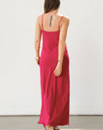 Knit maxi dress. Adjustable straps. Partially lined. Guest wedding dress. Pink dress. Magenta dress. Thin straps.