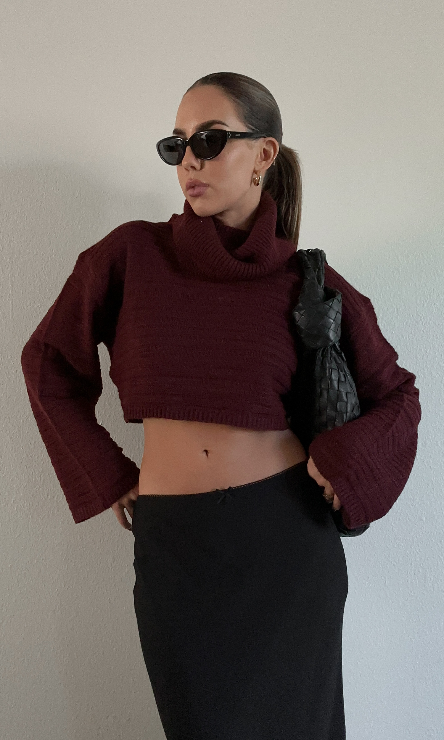 Burgundy crop top sweater best sale