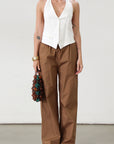 Woven pants. Elastic waistband. Side pockets. Unlined. Brown throw on pants. Cute casual pants.