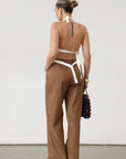 Woven pants. Elastic waistband. Side pockets. Unlined. Brown throw on pants. Cute casual pants.