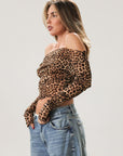 Animal printed knit mesh crop top. Long sleeves. Unlined/sheer. Cheetah top. Leopard top. Going out top. Off the shoulder top