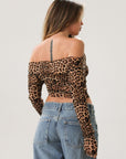 Animal printed knit mesh crop top. Long sleeves. Unlined/sheer. Cheetah top. Leopard top. Going out top. Off the shoulder top