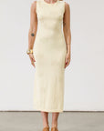 Floral knit midi dress. Sleeveless. Side slit. Back cut out. Unlined. Yellow dress. Yellow floral dress.