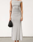 Ribbed knit maxi dress. Twisted straps. Ruched sides. Unlined. Grey maxi dress. Everyday maxi dress. Cute Casual dress