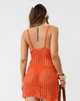 Crochet knit dress. Fixed straps. Unlined. Orange mini dress. Vacation outfit. Beach vacation. Beach coverup. Beach dress.