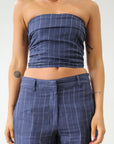 Striped woven top. Strapless side zipper closure. Elastic smocked back. Fully lined. Blue stripe tube top. Summer top. Tops to wear in summer. Tops to wear on vacation