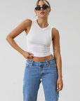 Knit racer back tank top. Lace trim. Lettuce edge hem. Unlined. Basic white tank top. cropped tank. summer shirt.