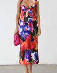 Printed satin midi skirt. Elastic waist. Unlined. floral dress set. floral midi skirt. floral busiter