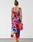 Printed satin midi skirt. Elastic waist. Unlined. floral dress set. floral midi skirt. floral busiter