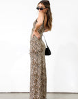 Printed knit maxi dress. Adjustable straps. Unlined. Cheetah dress. Leopard dress. Summer dress