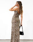 Printed knit maxi dress. Adjustable straps. Unlined. Cheetah dress. Leopard dress. Summer dress