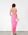 Knit maxi skirt. Knit top. Front keyhole with adjustable tie closure. Front slit. Fully lined. pink dress set. pink set. tan set to wear on vacation. Outfit to wear on vacation. Outfift to wear in Mexico. Mexico outfit. Beach outfit.