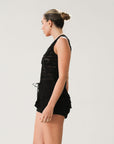 Knit lace sleeveless top. Front button down closure. Unlined.