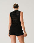 Knit lace sleeveless top. Front button down closure. Unlined.