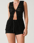 Knit lace sleeveless top. Front button down closure. Unlined.