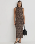 Animal leopard printed knit mesh maxi dress. Sleeveless. Fully lined. fall maxi dress. fall outfit