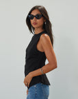Woven vest. Front button down closure. Back slit. Fully lined. black vest top. summer top. going out top. dressy casual top. cute casual business top. going out top. work from home top. nice dinner top