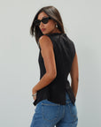 Woven vest. Front button down closure. Back slit. Fully lined. black vest top. summer top. going out top. dressy casual top. cute casual business top. going out top. work from home top. nice dinner top
