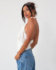 Satin halter top. Surplice neckline. Side zipper closure. Unlined. white satin top. white satin halter top. deep v tank top. summer top. bridal top.