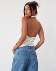 Satin halter top. Surplice neckline. Side zipper closure. Unlined. white satin top. white satin halter top. deep v tank top. summer top. bridal top.