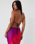 Knit bikini top with draped front. Adjustable back tie closures. Fully lined. black going out top. backless top. black halter top