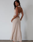 Chiffon maxi skirt. Elastic waist. Fully lined. nude maxi skirt. simple maxi skirt. dressed up maxi skirt
