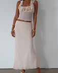 Chiffon maxi skirt. Elastic waist. Fully lined. nude maxi skirt. simple maxi skirt. dressed up maxi skirt