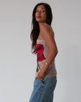 Printed knit tube top. Elastic neckline. Unlined. rose tube top. foral tube top. summer top