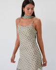 Plaid chiffon dress. Adjustable straps. Back hook and eye and zipper closures. Nude lining. Self tie. green mini dress. going out dress. fancy dinner dress. fall transition dress. dress with neck scarf
