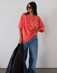 Graphic printed acid wash knit oversized tee. Crewneck. Short sleeves. rolling stones graphic tee