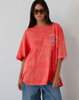 Graphic printed acid wash knit oversized tee. Crewneck. Short sleeves. rolling stones graphic tee