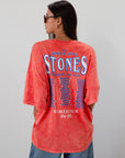 Graphic printed acid wash knit oversized tee. Crewneck. Short sleeves. rolling stones graphic tee