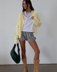 Plaid woven shorts. Elastic waist and leg openings. Unlined. bloomers. blue plaid bloomer shorts. fall transition outfit