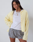 Plaid woven shorts. Elastic waist and leg openings. Unlined. bloomers. blue plaid bloomer shorts. fall transition outfit