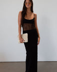 Ribbed knit maxi dress. Adjustable straps. Net mesh waist panel. Unlined. resort wear. resort dress. vacation dress. fancy dinner dress. black maxi dress