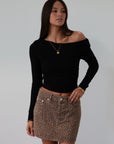 Knit crop top. Long sleeves. Ruched sides. Fully lined. black off the shoulder top. going out top. black long sleeve