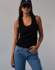 black Ribbed knit racerback tank. Unlined. black tank top basic black tank top.