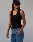 black Ribbed knit racerback tank. Unlined. black tank top basic black tank top.