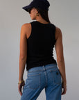 black Ribbed knit racerback tank. Unlined. black tank top basic black tank top.
