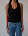 black Ribbed knit racerback tank. Unlined. black tank top basic black tank top.