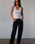 Ribbed knit racerback tank. Unlined. GREY TANK TOP. GREY BASIC TANK TOP.