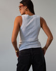Ribbed knit racerback tank. Unlined. GREY TANK TOP. GREY BASIC TANK TOP.