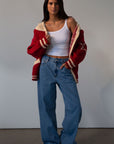 Fuzzy crochet knit sweater. Hoodie. Exposed front zipper closure. Front pockets. Unlined. red sweater. fall outfit. red zip up sweater